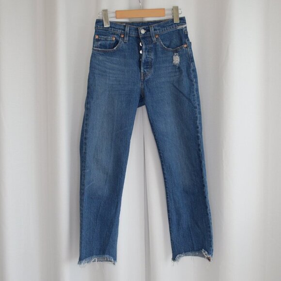 Levi's 501 Straight Leg Relaxed Jeans Medium Wash Sz 24 - Picture 2 of 10